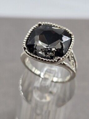 Silver Smokey Quartz Tone Cocktail Ring Size 8 CHUNKY smokey topaz aesthetic